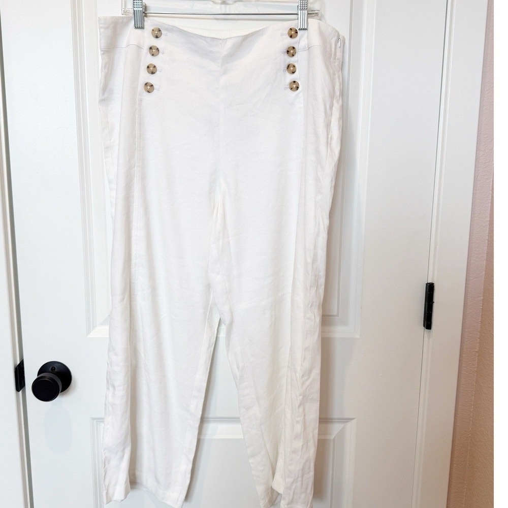 J Jill Love Linen Wide Leg Pants Size 16 White Lightweight Breathable Coastal